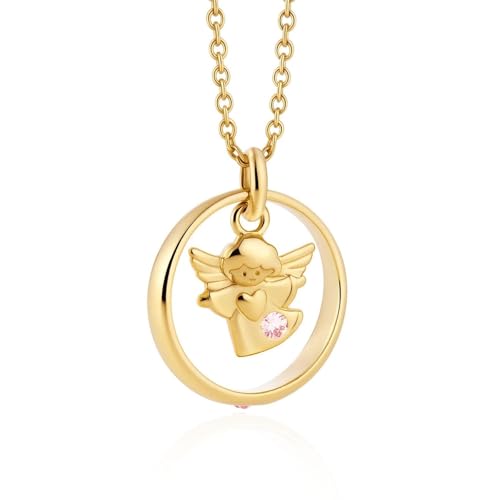 fish Goldene Schutzengel Halskette Mit Rosa Kristall 333 Gold Für Mädchen