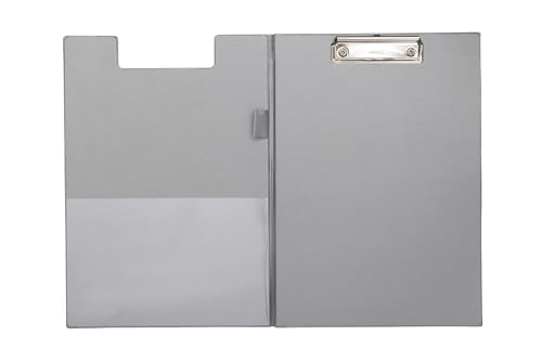 MAUL Schreibmappe A4 | Mappe aus Pappe mit Folienüberzug zum Zuklappen | Dokumentenmappe A4 mit Fach für Papier | Praktische Dokumententasche zum Aufhängen | Aktenmappe für Büro | Silber