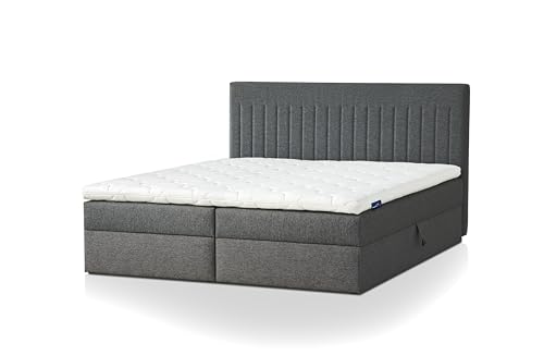 Traumnacht Boxbett Nizza mit praktischem Stauraum, mit 7-Zonen Tonnentaschenfederkernmatratze (H3) und Komfortschaumtopper, Leichter Aufbau, 140 x 200, dunkelgrau