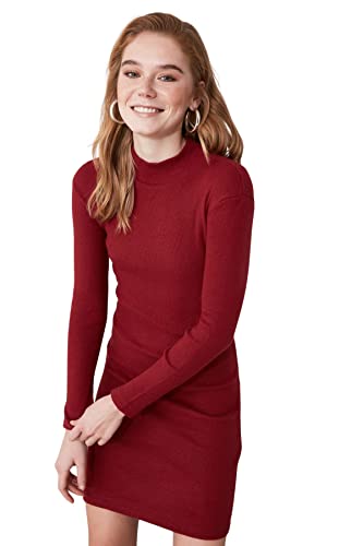 TRENDYOL Damen Halb-throat-strickkleid Dress, Burgundy, L EU