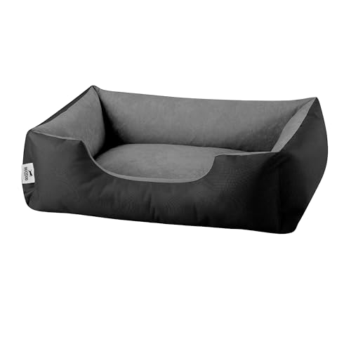 BedDog Hundebett LUPI, Hundekissen mit Abziehbaren Waschbaren Bezug, Hundekorb, Hundesofa, für Kleine Hunde, S, schwarz-grau