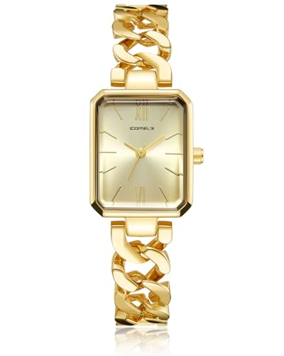 CIVO Damen Uhr Edelstahl Armbanduhr: Gold Rechteckig Damenuhr - Wasserdicht Analog Uhren für Frauen
