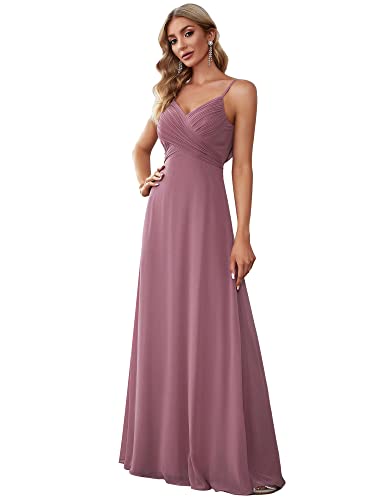 Ever-Pretty Damen Elegante Brautjungfernkleider Chiffon Ärmellos Langer Halter Abendkleider Ballkleider V-Ausschnitt Orchidee 38