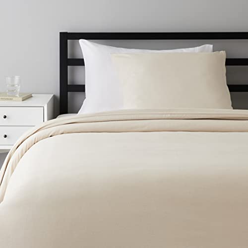 Amazon Basics 2-teiliges Biber Bettwäsche, Bettdeckenbezug 135 x 200 cm & 1 Kissenbezug 80 x 80 cm, Beige