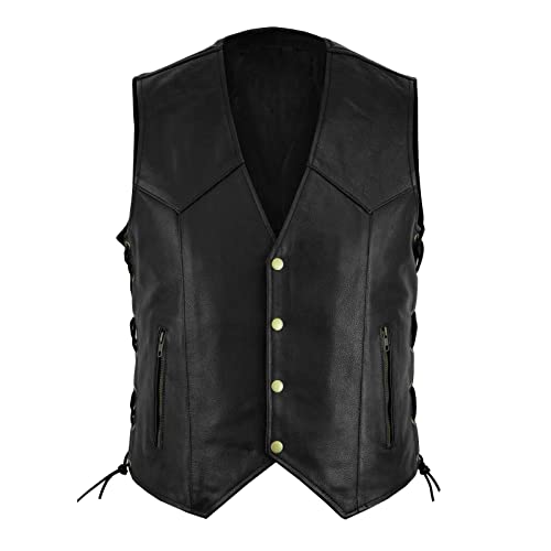 Darringls Kutte Biker Herren Lederweste Motorrad Weste Steampunk Vintage Leatherick Ärmellos Jacke Freizeit Herbst Winter mit Tasche Herrenweste Oberteil Männer