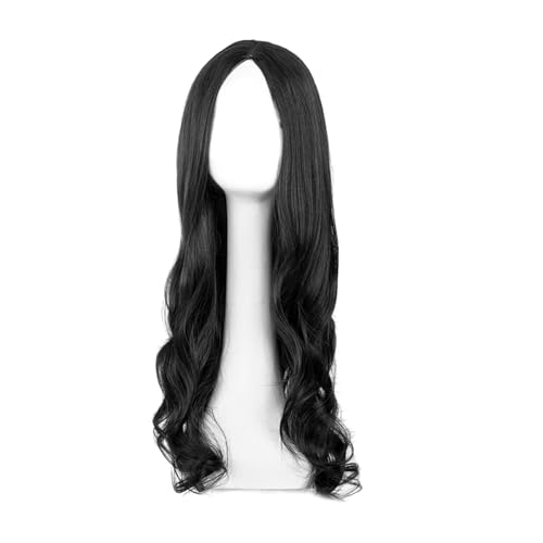 Zclro Schwarze Lockige PerüCke füR Frauen, 27.55 Zoll Lang Gewellt PerrüCke HitzebestäNdig PerüCke füR Damen Cosplay KostüM Party - Schwarz PerüCke