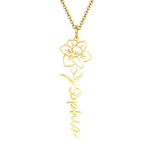 XUANPAI Namenskette Personalisiert Damen Kette, Geburtstags Blumenkette mit Namen, 18K Roségold/Goldbeschichtet Kette mit Namen, Geschenk für Herren, Freundin, Mädchen, Mutter, Schwester (NNC-124)