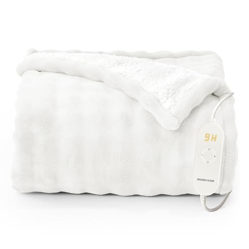 Heizdecke 130x180 cm, Heizdecke mit Abschaltautomatik, Wärmedecke mit 9 Heizstufen und 10 Stunden Timer, Speicherfunktion Überhitzungsschutz Elektrische Kuscheldecke für Bett, Büro (Weiß)