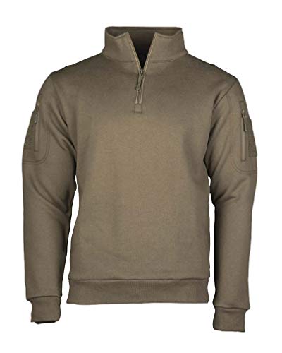 Mil-Tec Tactical Sweatshirt (Unisex) • Pullover mit Zipper • Sweater mit Kragen • Atmungsaktives Sweatshirt Damen & Herren • Warmer Pulli für Arbeit, Freizeit, Outdoor • Ranger Grün, M