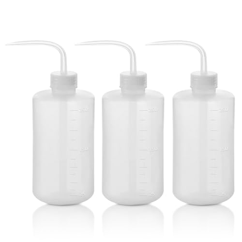 Bosmsaslad 3 Pcs Quetschflasche, 250ml Spritzflasche, Squeeze Flasche, Dosierflasche, Laborflasche Waschflasche, Transpartent Kunststoff Gießflasche für Pflanzenbewässerung Laborreinigung Tattoo Wasch