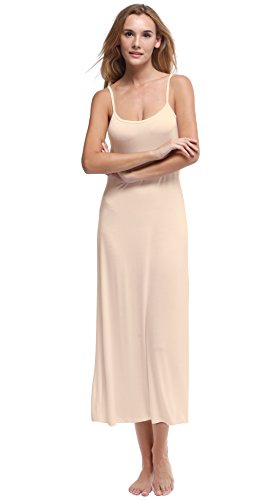 Papicutew Damen-Unterkleid, lang, Cami, Trägerkleid, Nachthemd, ärmellos - Beige - X-Large