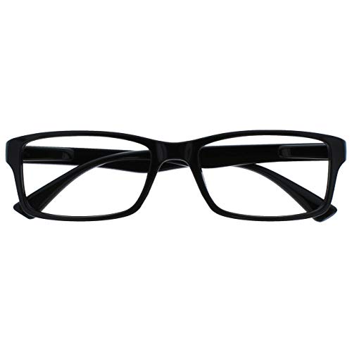 OPULIZE PEP Lesebrille für Damen und Herren - Große Rechteckige Brille - Komfortable Federscharniere - Kratzfest - Schwarz - UVR +1.00