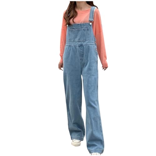 Latzhose Damen Jeans Lang Casual Baggy Jeanslatzhose Latzhosen Straight Wide Leg Jumpsuits Arbeitslatzhose Bequem Jeans Latzhose Verstellbare Träger Jean Overall Dungarees (Light Blue, S)