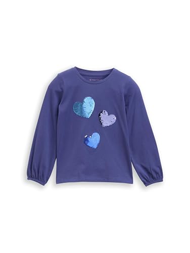 TOM TAILOR Mädchen 1047455 Kinder Langarmshirt mit Wendepailletten, 38338-Dark Blue Harbor, 104-110