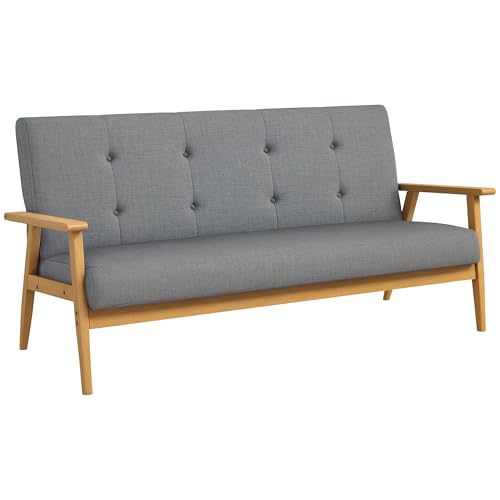 HOMCOM Sofa 3 Sitzer, 154,5 cm Couch mit Armlehnen, Rückenlehne, Kleine Polstersofa mit Leinenoptik, Holzbeine, Gepolstert Loungesofa für Wohnzimmer, Schlafzimmer, Dunkelgrau