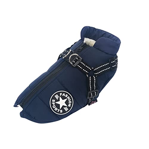 Ectkuee Hundejacke Winterweste Mit Geschirr, Wasserdichter Hundemantel für Kleine Hunde, Maschinenwaschbar, Reflektierender Streifen, Haltbarer D-Ring (Blue-M)