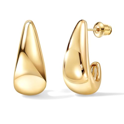 DOCHAIS Ohrringe Gold Damen | 14K Vergoldete Huggie Creolen 925 Sterling Silber Stecker, Hypoallergene Tropfen Ohrringe, Wasserfeste Klein Offen Creolen Gold Statement Schmuck Geschenke Frauen