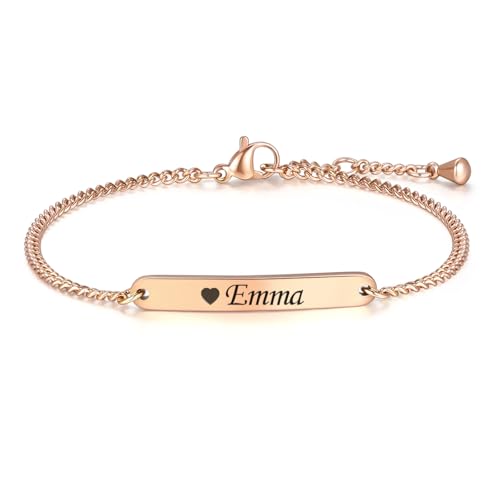 TMT Personalisiertes Armband Damen mit Gravur | Armband mit Namen in Silber, Gold und Rosegold | Mutter Tochter Trauzeugin Freundin Armband | Tolles Geschenk für Frauen Weihnachten, Taufe, Geburtstag