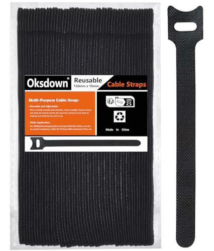 Oksdown Klett Kabelbinder Wiederverwendbare Schwarz 50 Stück Klettband Klettkabelbinder Kabel Klettband Kabelklett Klettbinder Verstellbare Wiederverschließbar Kabelklettbänder