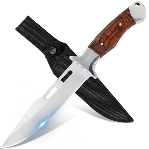 GER-SABER Outdoor Messer 30 cm – Gerade Rücken Klinge mit doppeltem Durchbruch, Klassischer Handschutz, Rosenholz-Griff, Robuster Naturbegleiter