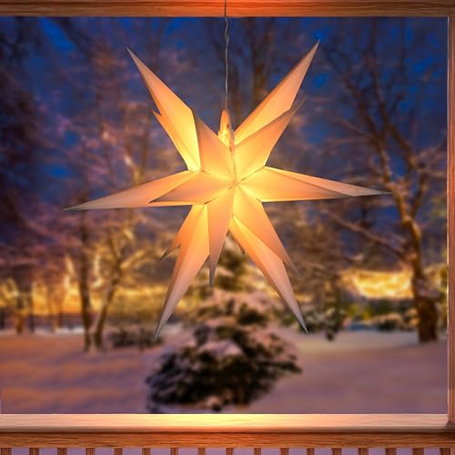 esotec LED Weihnachtsbeleuchtung Solarstern Weihnachtsstern Ø57cm, 2 Lichtfarben bernstein + neutralweiß Weihnachtsdeko Leuchtstern mit Kabelaufhängung outdoor 103420