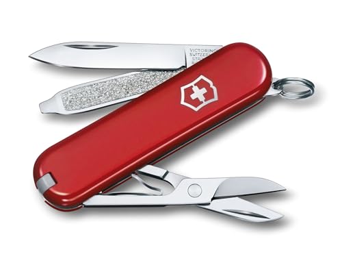 Victorinox Schweizer Taschenmesser, Klein, Classic SD, Multitool, Swiss Army Knife, Geschenk, 7 Funktionen, Klinge, Nagelfeile, Rot