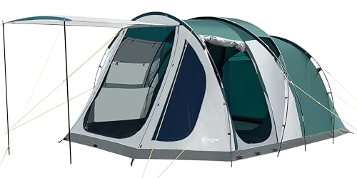 PORTAL Zelt 5 Perosonen Luxus Camping Zelt Wasserdicht 3000mm mit 2m Stehhöhe Vorzelt Bodenwanne Fenster 4-5 Mann 4Plus Tunnelzelt Familienzelt Festivalzelt für Camping Reise Trekking Garten