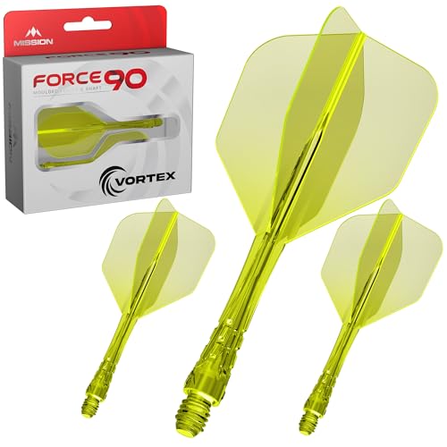 Mission Darts | Force 90 Vortex | Integriertes Präzisions-geformtes Dart-Flug- und Schaftsystem | Mehrere Stile | Mehrere Farben. (Standard Nr. 6 - Tweenie, Klares Neongelb)