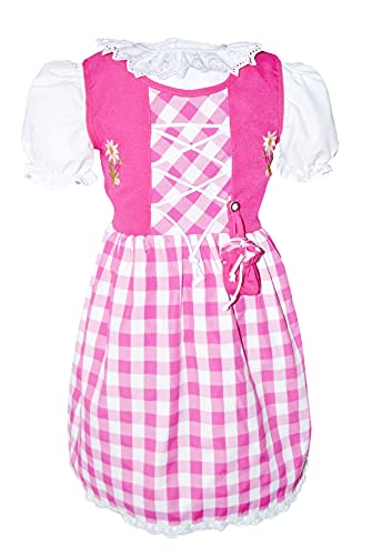 Schrammel Kinder Dirndl mit Beutelchen 3 Teilig mit Unterrock und Bluse Kindertrachten, Pink Grosskaro, 86 - 92
