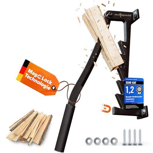 Holzspalter manuell [Magnetische Klingensicherung] Brennholz & Anzündholz-Spalter - Sicherer, wandmontierter Splitter mit ergonomischem Griff zum mühelosen Holz Spalten | Feuerholz & Anmachholz