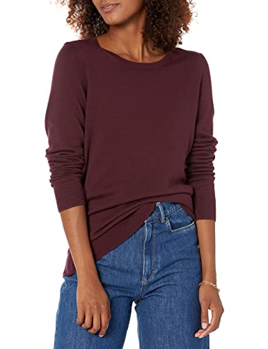 Amazon Essentials Damen Leichter, Langärmeliger Pullover Mit Rundhalsausschnitt (Erhältlich in Übergröße), Burgunderrot, M