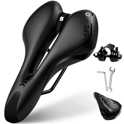 SPGOOD Fahrradsattel Herren Damen Bequemer Breit Weich Gel Ergonomisch Fahrrad Sattel mit überzug & Schraubenschlüssel für Mountainbike MTB Trekking Rennrad Heimtrainer E-Bike Fahrradsitz 27 * 16cm