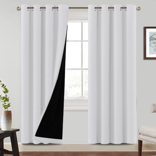 BellaHills 100% Wohnzimmer Gardinen mit Ösen 2 Stücke Schallschutz Vorhang Blickdicht Verdunklungsvorhänge für Wohnzimmer, Grau-weiß, H 240xB140cm