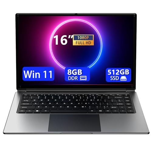 16-Zoll-Laptop, tragbarer Laptop mit 8GB DDR und 512GB SSD,erweiterbar auf 1 TB.Pentium-Quad-Core-Prozessor bis zu 2,64 GHz.9000-mAh-Akku.Mini-HDMI-Schnittstelle.Dualband-WLAN.Webcam.Schlanke Laptops