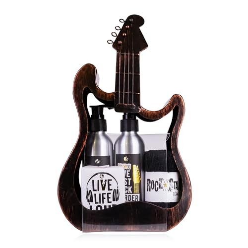 Accentra Geschenkset in Metall-GITARRE, inkl. Duschgel, Bodylotion, Seife und kleines Handtuch - Ausgefallenes Geschenk Set für besondere Anlässe wie Muttertag, Vatertag, Geburtstag oder Ostern