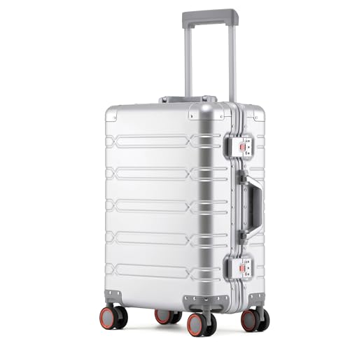 Simcat All Aluminum Carry On Suitcase, 100% Aluminium Metallkoffer, Aluminiumlegierung Koffer Trolleys Handgepäckkoffer mit Spinnerrädern, TSA-Schloss (Silber,55×35×23cm,37L)