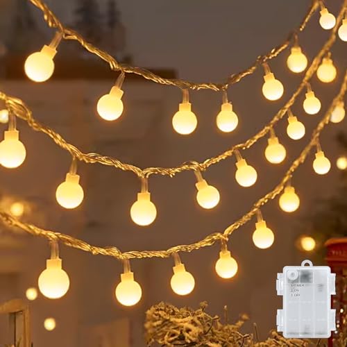 cshare Led Lichterketten Globe Außen, 6M 40LED Kugel Batteriebetriebene Lichterkette mit Timer IP65 Wasserdicht für Jar Garten Camping Weihnachten Innen Außen Dekorationen,Warmweiß