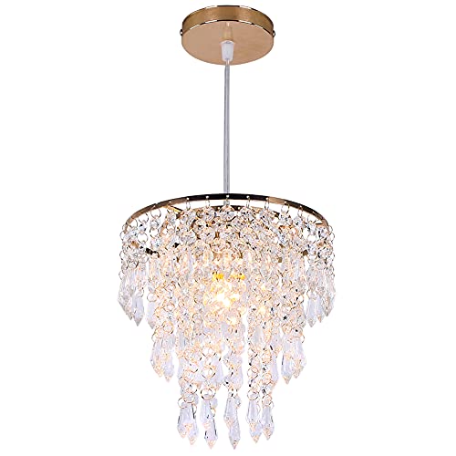 Kleine Gold-Kronleuchter Flush Mount Kronleuchter Deckenleuchten für Mädchen Schlafzimmer Modern Raindrop Crystal Hanging Light Fixture für Flur Esszimmer Kinderzimmer E26
