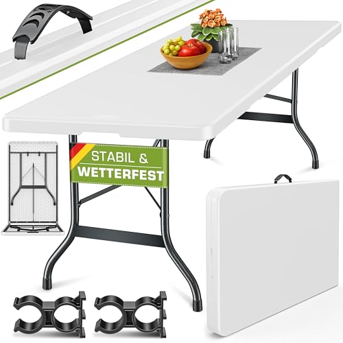 tillvex Gartentisch 180x75cm klappbar Kunststoff | Buffettisch mit Tragegriff | Klapptisch für Garten Terrasse und Balkon | Campingtisch 8 Personen