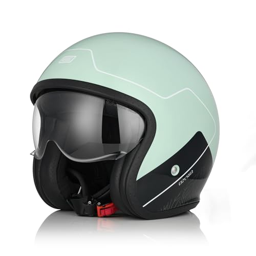 ORIGINE Jet Motorradhelm Rollerhelm mit Visier zugelassen ECE 22-06 (Explorer Gloss Green, XL)