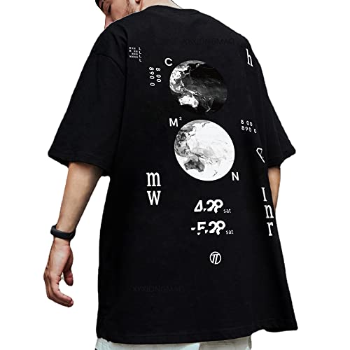 XYXIONGMAO Casual Sports Kurzarm-T-Shirt Lockeres Baumwoll-Japanisches Streetwear Hip Hop Unisex Grafik-Shirts für Männer, Schwarz , M