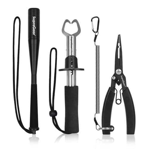 supregear Angelwerkzeug-Set, Angelzange mit Scheide/Lanyard, Fischlippen-Greifer, Aluminium Fishing Fischtöter, Salzwasser-Angelausrüstung, Angelgeschenke für Männer, Schwarz
