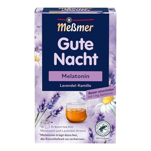 Meßmer Gute Nacht | Melatonin | Kräutertee mit Lavendel und Kamille | 16 Teebeutel