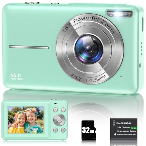 Digitalkamera 1080P 44MP Fotokamera 16X Digitalzoom Kamera, Vlogging Fotoapparat Kompaktkamera mit 2,4
