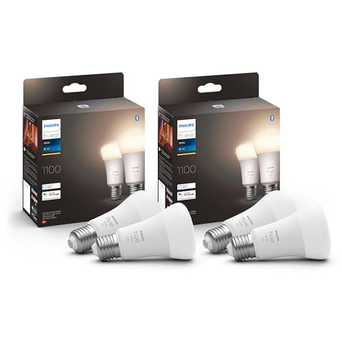 Philips Hue White E27 Lampe 4 Pack 4x1055lm, dimmbar, warmweißes Licht, steuerbar via App, kompatibel mit Amazon Alexa,9.5W (Echo, Echo Dot)