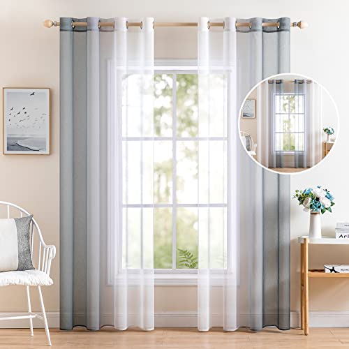 MIULEE 2er Set Voile Vorhang Zweifarbiger Vorhang mit Ösen Transparente Gardine Ösenschal Fensterschal Lichtdurchlässig für Schlafzimmer, 140x245cm, Grau