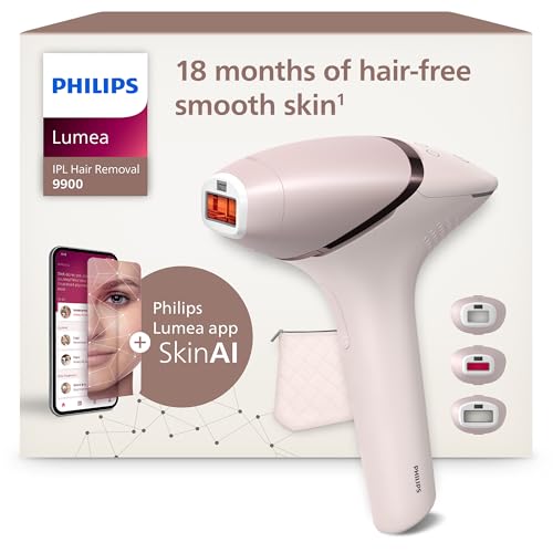 Philips Lumea IPL 9900 Series Haarentfernungsgerät mit SenseIQ & SkinAI Technologie – Alternative zur Laserhaarentfernung – 3 Aufsätze für Körper, Gesicht & Präzisionsbereiche, kabellos (BRI953/02)