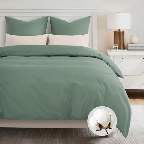 Duvetnova Bettwäsche 135x200 Grün Baumwolle 4teilig,Bettwäsche Salbeigrün 2 Bettbezüge 135 x 200 + 2 Kissenbezüge 80x80 cm, ÖKO-TEX Bettwäsche-Sets Aesthetic 100% Baumwolle mit Reißverschluss