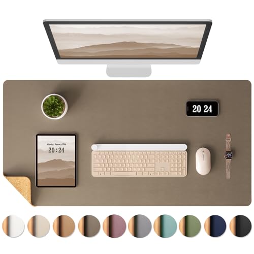 Aothia Kork-Schreibtischunterlage,beidseitige Schreibunterlage mit Naturkork & PU-Leder,Mausunterlage/Tischschutz,Leicht zu reinigen,wasserdicht für Büro/Haus/Deko (Kaffee,65x35cm)