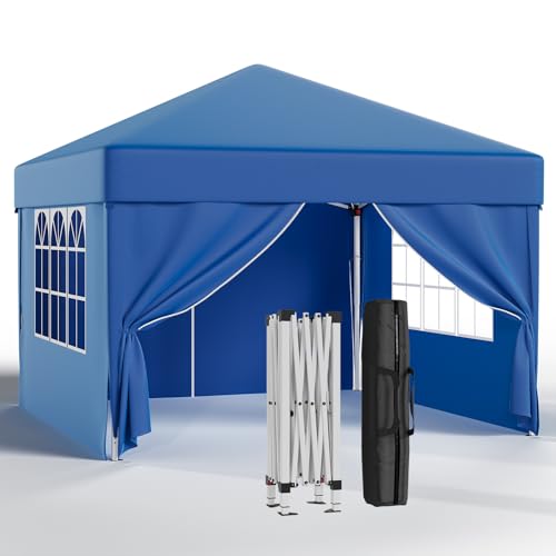 JUMMICO Pavillon 3x3 Wasserdicht Stabil Winterfest Höhe Verstellbar,Faltpavillon mit 4 Seitenwänden,Pavillion UV Schutz 50+,Gartenpavillon Faltzelt für Garten, Innenhof, Camping,Gazebo Blau